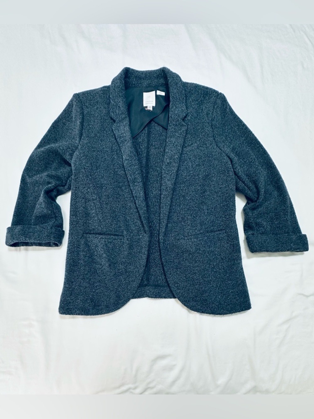 LAUREN CONRAD GRAY TWEED OPEN FRONT BLAZER JACKET 3/4 SLEEVE SIZE 16 - Picture 5 of 13